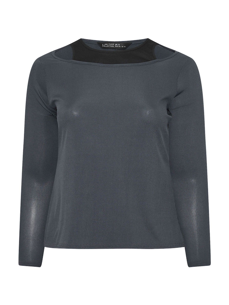 Yours Curve Grey Limited 2-In-1 Ribbed Top - Image 6 of 6