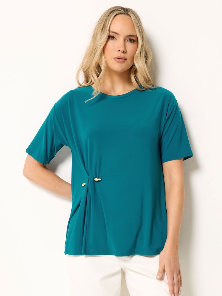 Long Tall Sally Blue Metal Detail Oversized T-Shirt - Image 1 of 5