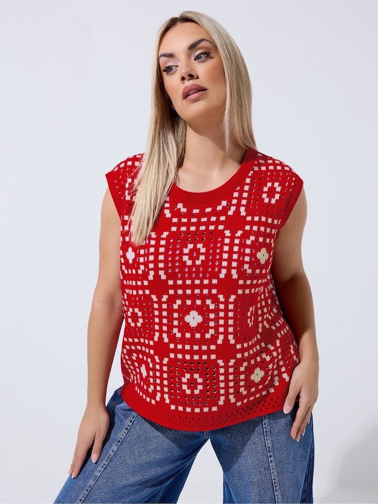 Yours Curve Red Limited Crochet Vest - Image 1 of 5 Yours Curve Red Limited Crochet Vest - Image 1 of 5