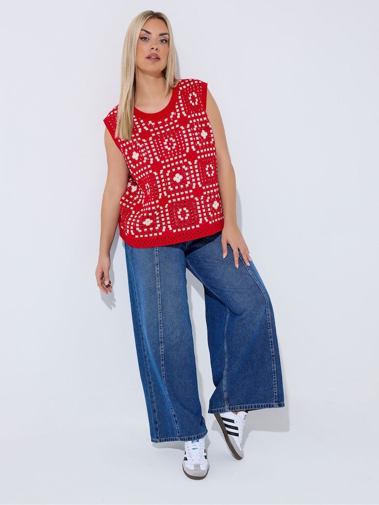 Yours Curve Red Limited Crochet Vest - Image 2 of 5 Yours Curve Red Limited Crochet Vest - Image 2 of 5