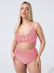 Yours Curve Red Limited Stripe Bikini Twist Top - Image 1 of 6