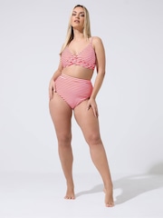 Yours Curve Red Limited Stripe Bikini Twist Top - Image 2 of 6