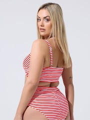 Yours Curve Red Limited Stripe Bikini Twist Top - Image 3 of 6