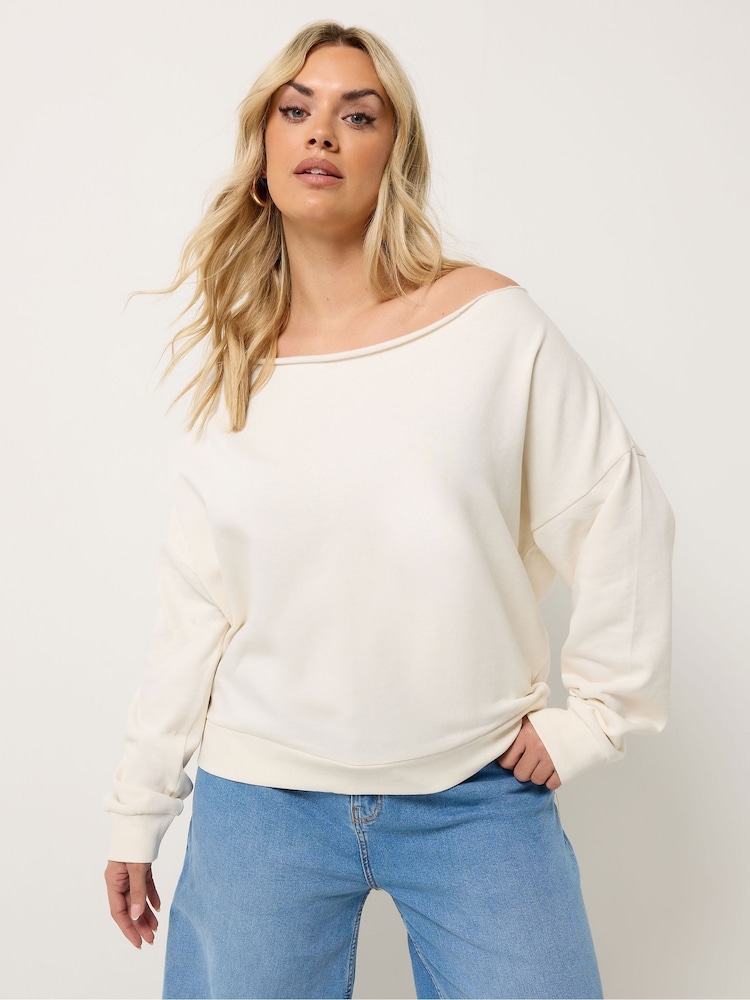 Yours Curve Natural Off The Shoulder Sweat Top - Image 1 of 5