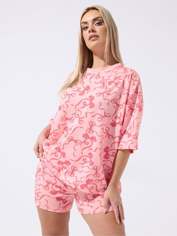 Yours Curve Pink Limited Bow Pyjamas Set - Image 1 of 5