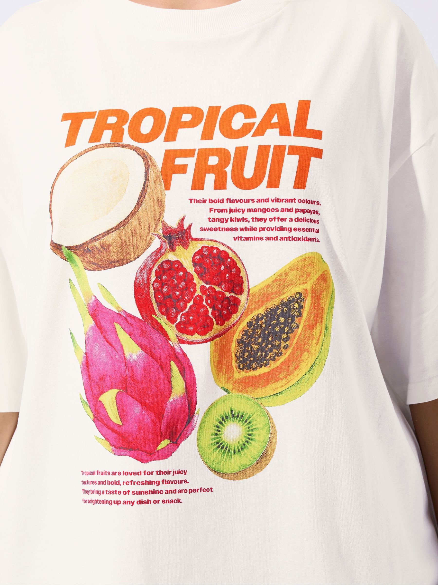 Buy Yours Curve Cream Limited Tropical Fruit Graphic T-Shirt from