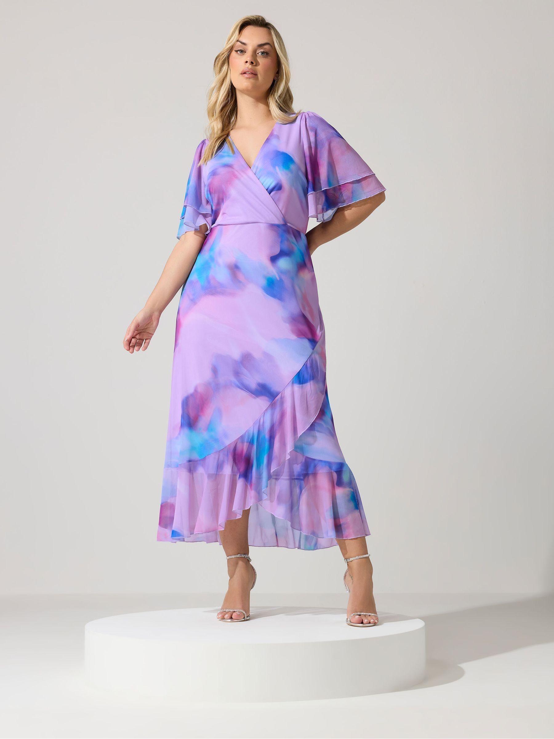 Yours Women's Lilac Abstract Wrap Ruffle Hem Dress In | : Size 20 - Image 1