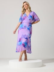 وردي - Yours Curve London Mesh Wrap Ruffle Dress - Image 2 of 5