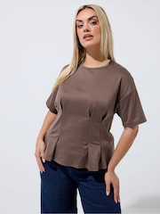 Yours Curve Brown Limited Seam Detail Top - Image 1 of 6