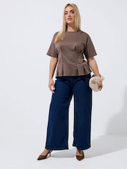 Yours Curve Brown Limited Seam Detail Top - Image 2 of 6