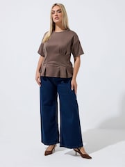 Yours Curve Brown Limited Seam Detail Top - Image 3 of 6