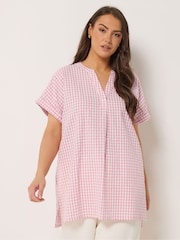Yours Curve Pink Overhead Half Placket Shirt - Image 1 of 5