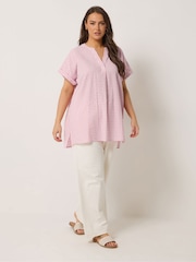Yours Curve Pink Overhead Half Placket Shirt - Image 2 of 5
