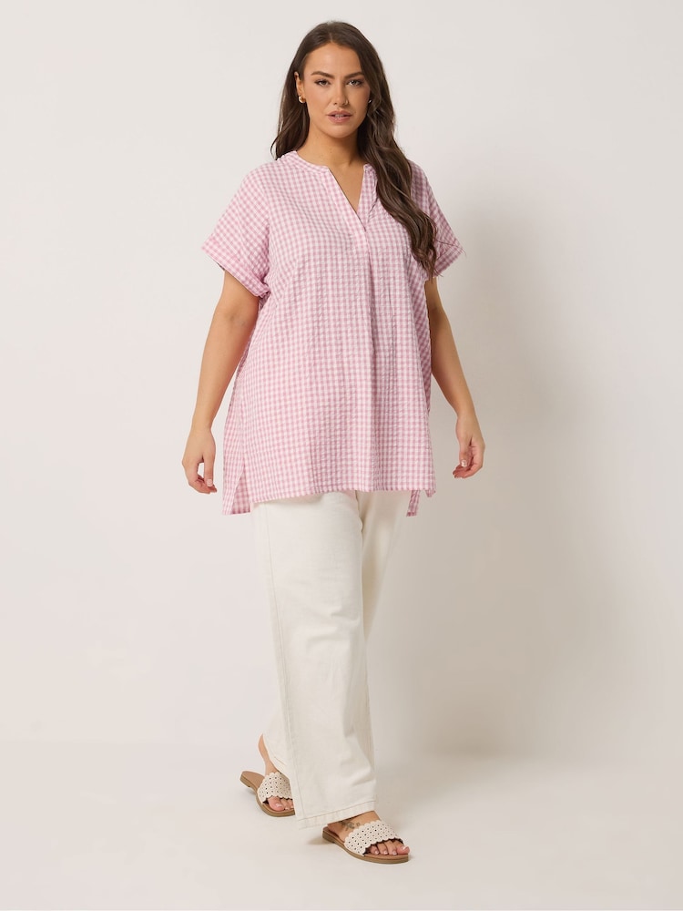 Yours Curve Pink Overhead Half Placket Shirt - Image 2 of 5 Yours Curve Pink Overhead Half Placket Shirt - Image 2 of 5