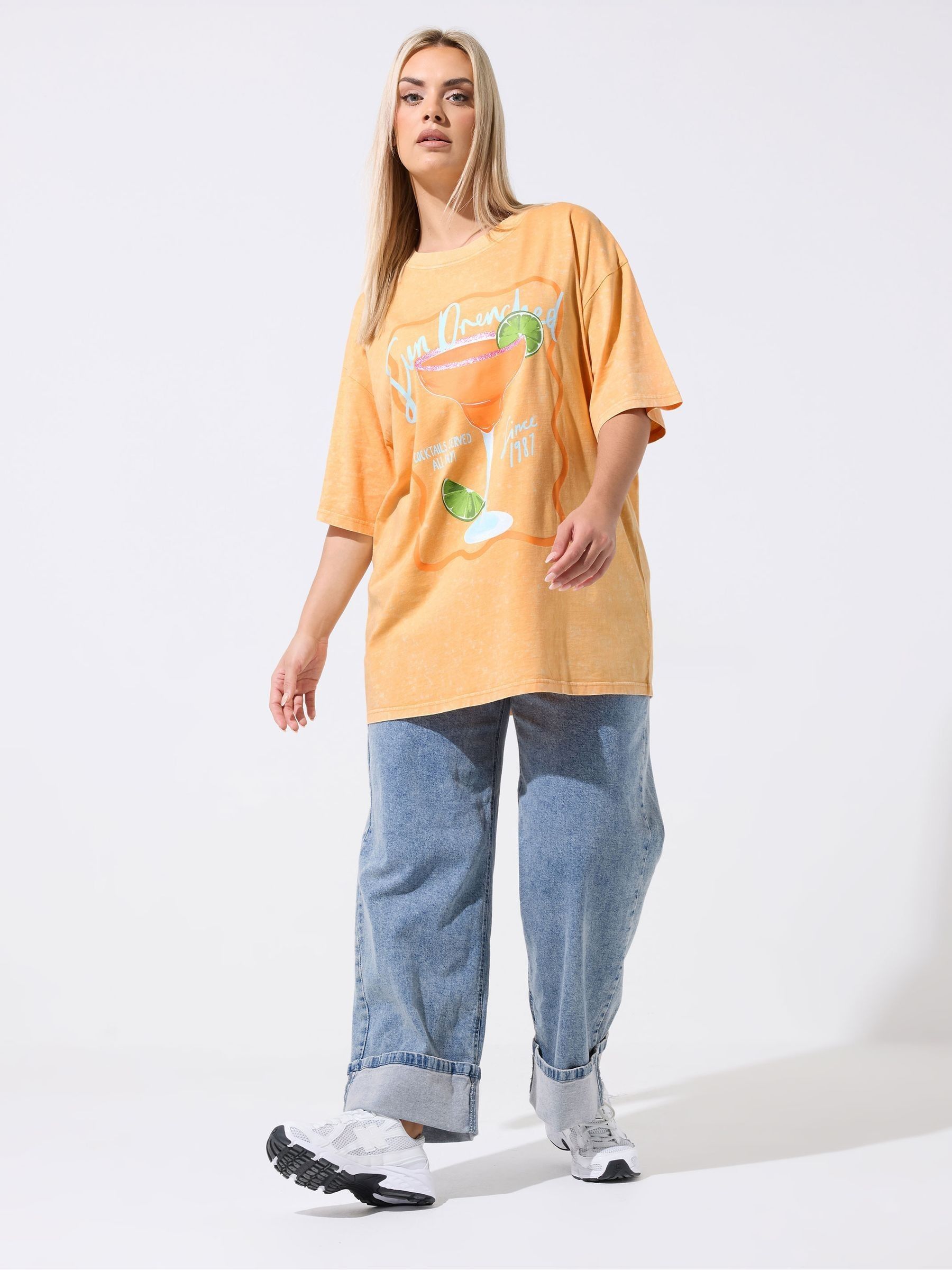 Buy Yours Curve Orange Limited Longline Sun Drenched Acid Wash T