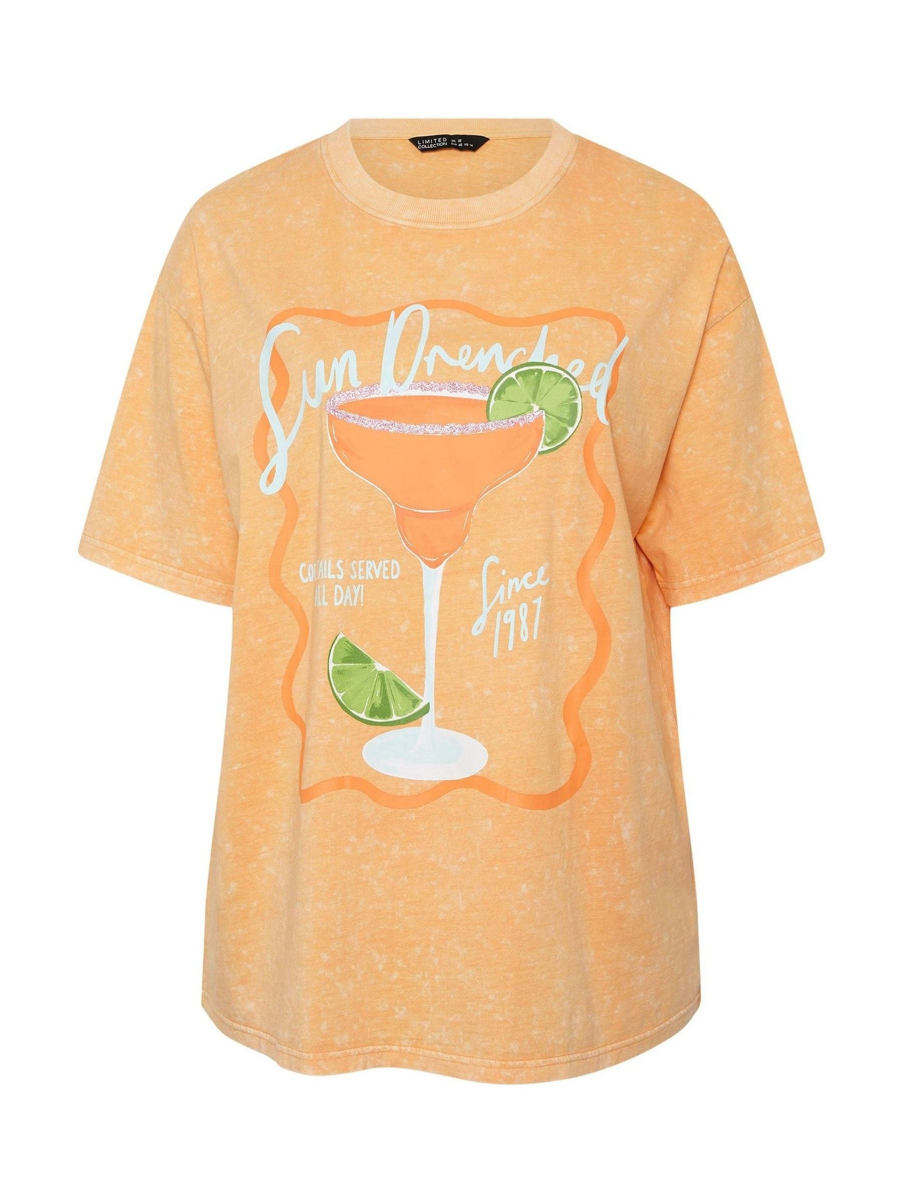 Buy Yours Curve Orange Limited Longline Sun Drenched Acid Wash T