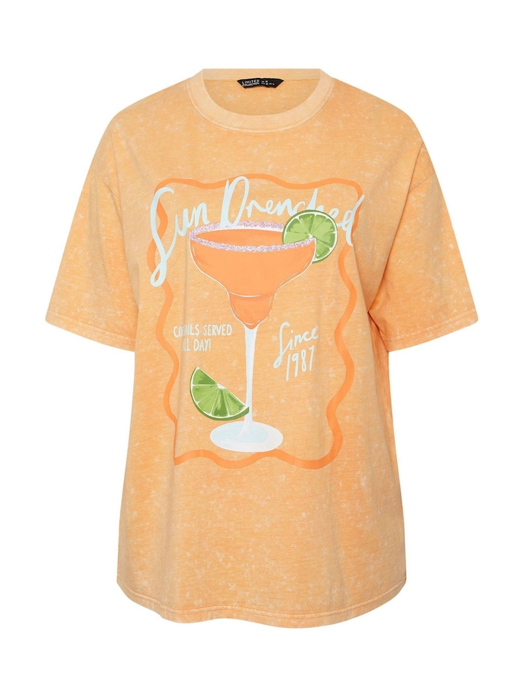 Yours Curve Orange Limited Longline Sun Drenched Acid Wash T-Shirt - Image 5 of 5