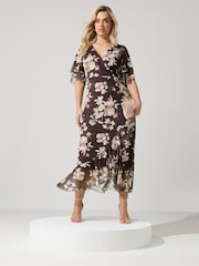 بني - Yours Curve London Mesh Wrap Ruffle Dress - Image 1 of 5