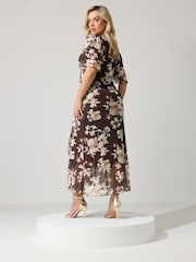 بني - Yours Curve London Mesh Wrap Ruffle Dress - Image 3 of 5