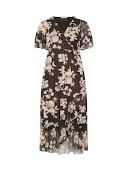 بني - Yours Curve London Mesh Wrap Ruffle Dress - Image 5 of 5