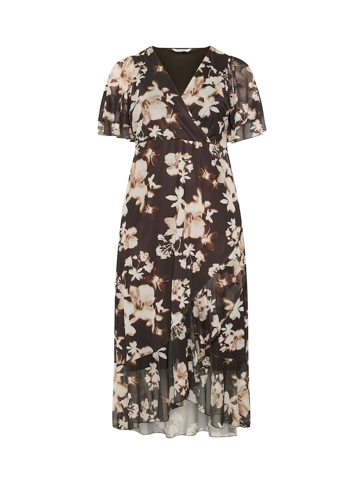 بني - Yours Curve London Mesh Wrap Ruffle Dress - Image 5 of 5 بني - Yours Curve London Mesh Wrap Ruffle Dress - Image 5 of 5