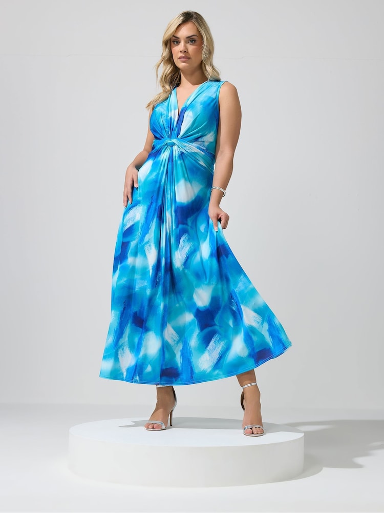 Yours Curve Blue London Abstract ITY Knot Dress - Image 1 of 6