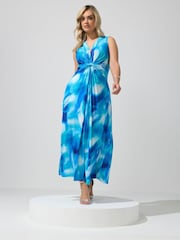 Yours Curve Blue London Abstract ITY Knot Dress - Image 2 of 6