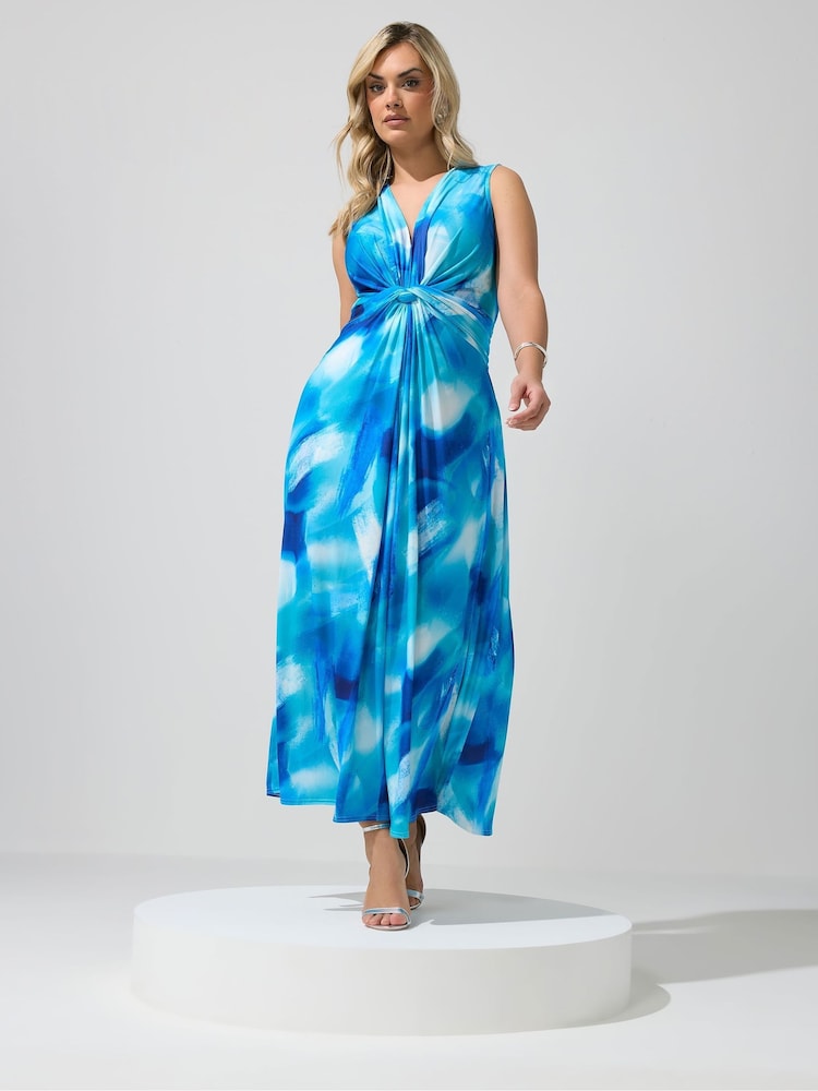 Yours Curve Blue London Abstract ITY Knot Dress - Image 2 of 6