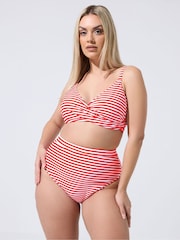 Yours Curve Red Limited Stripe Bikini Bottoms - Image 1 of 6