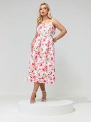 Yours Curve White London Floral Square Neck Dress - Image 1 of 5