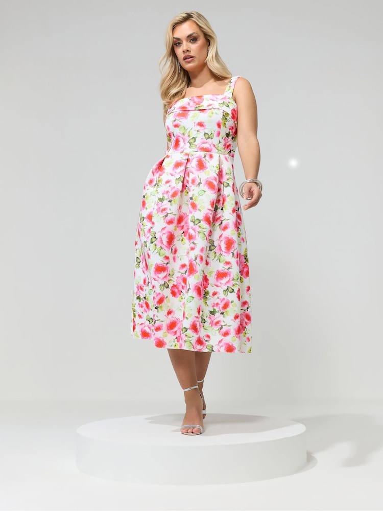 Yours Curve White London Floral Square Neck Dress - Image 2 of 5