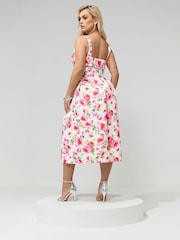 Yours Curve White London Floral Square Neck Dress - Image 3 of 5
