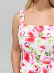 Yours Curve White London Floral Square Neck Dress - Image 4 of 5