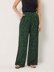 Long Tall Sally Black Palm Print Wide Leg Trousers - Image 2 of 5