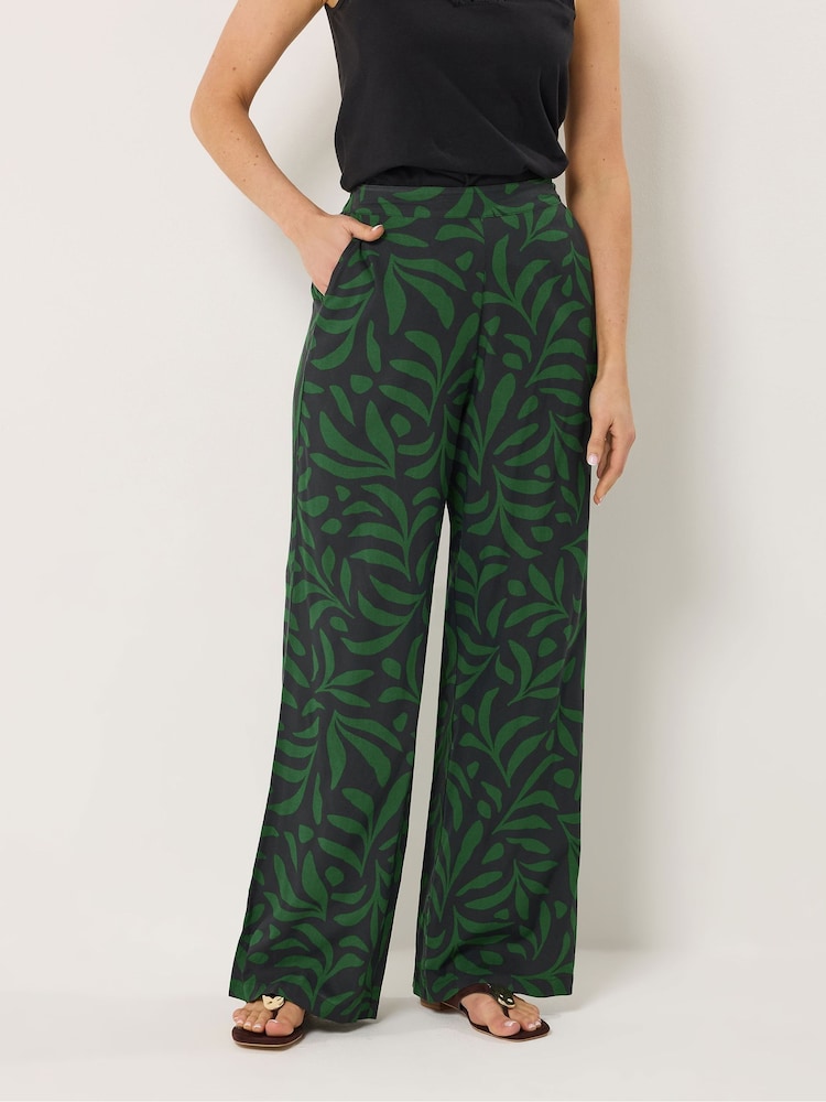Long Tall Sally Black Palm Print Wide Leg Trousers - Image 2 of 5