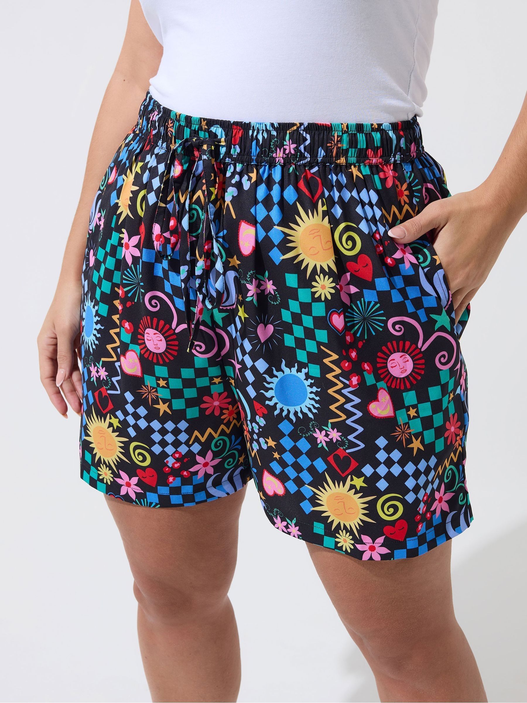 Buy Yours Curve Black Limited Mixed Print Shorts from the Next UK