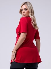 Roșu - Yours Curve London Angel Sleeve Knot Front Top - Imaginea 3 din 5