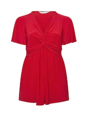 Roșu - Yours Curve London Angel Sleeve Knot Front Top - Imaginea 5 din 5