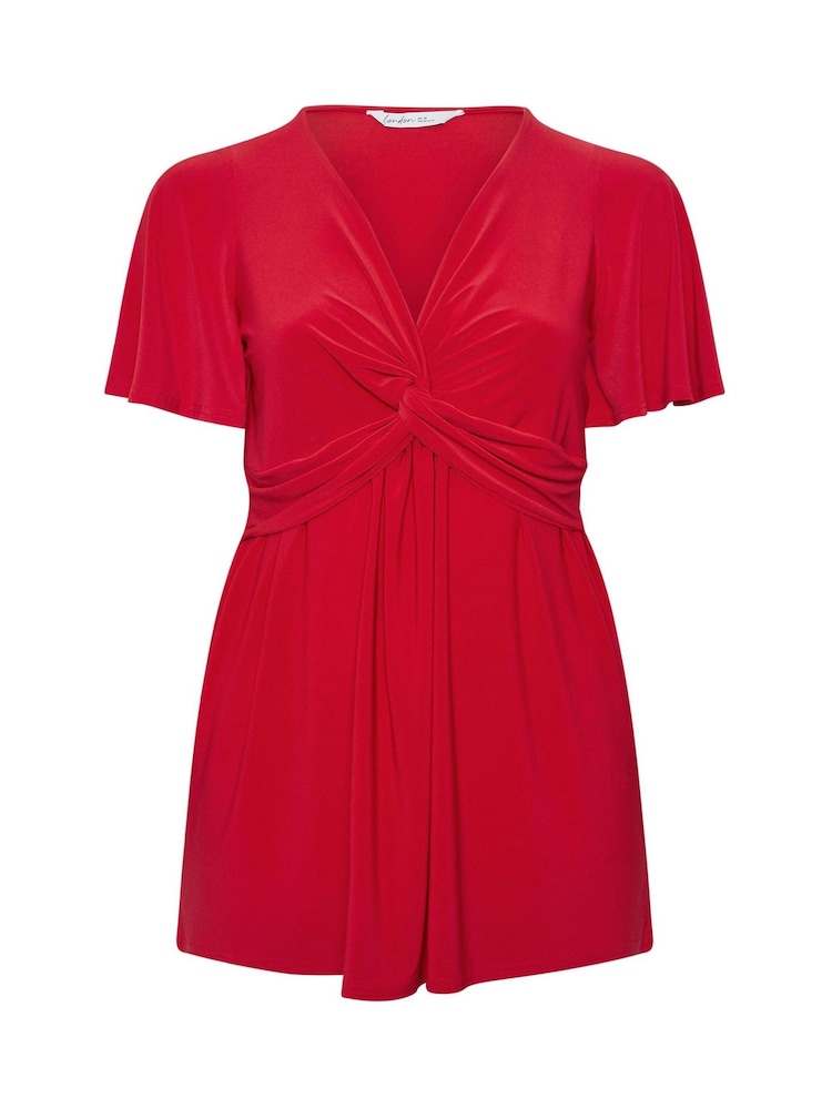 Roșu - Yours Curve London Angel Sleeve Knot Front Top - Imaginea 5 din 5