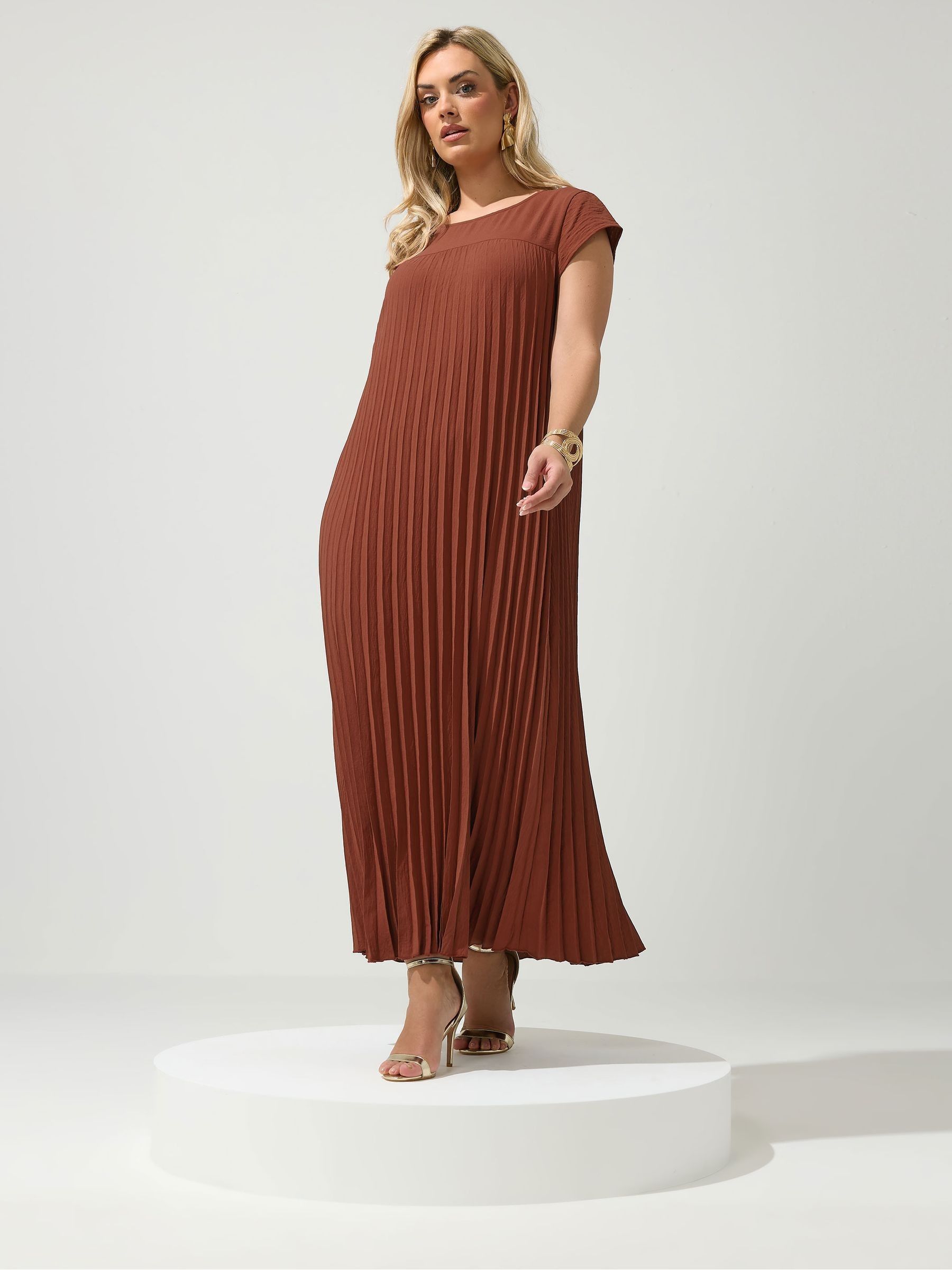 brown pleated maxi dress Shimmer Knit Pleated Maxi Dress - Tan