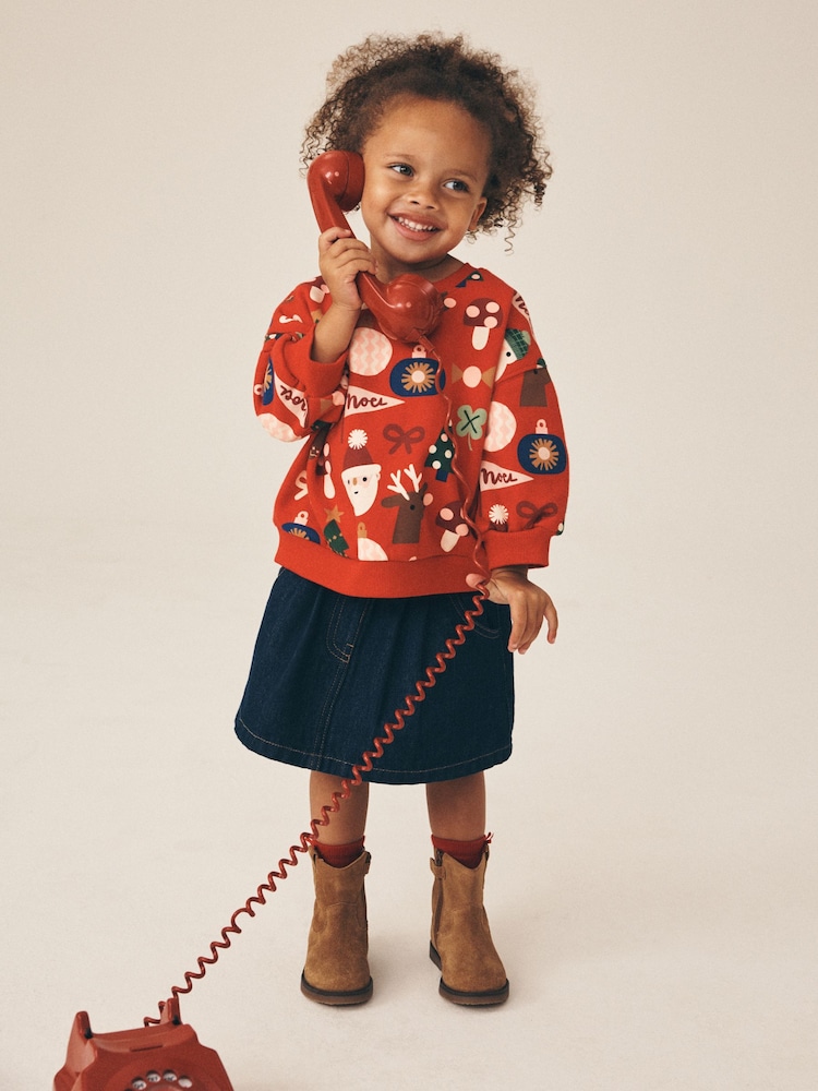 Red Christmas Santa Print Crew Neck Sweatshirt (3mths-7yrs) - Image 2 of 8 Red Christmas Santa Print Crew Neck Sweatshirt (3mths-7yrs) - Image 2 of 8