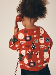 Red Christmas Santa Print Crew Neck Sweatshirt (3mths-7yrs) - Image 4 of 8