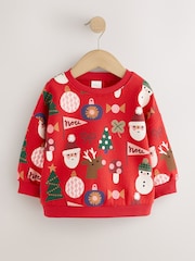 Red Christmas Santa Print Crew Neck Sweatshirt (3mths-7yrs) - Image 5 of 8
