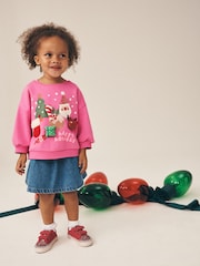 Bright Pink Christmas Crew Neck Sweatshirt (3mths-7yrs) - Image 2 of 7