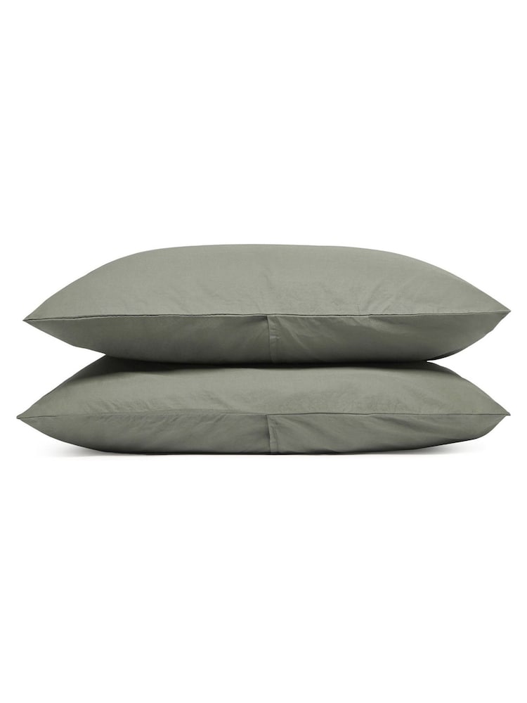 Bedfolk Green Relaxed Cotton Pillowcases Pair - Image 6 of 6 Bedfolk Green Relaxed Cotton Pillowcases Pair - Image 6 of 6