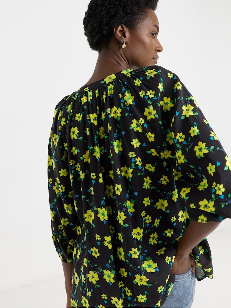 JD Williams Blue Collarless Button Through Blouse - Image 2 of 4 JD Williams Blue Collarless Button Through Blouse - Image 2 of 4