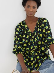 JD Williams Blue Collarless Button Through Blouse - Image 3 of 4