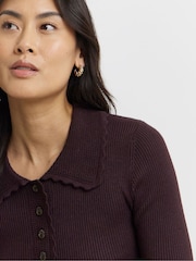 JD Williams Brown Ribbed Knit Polo Jumper - Image 2 of 4