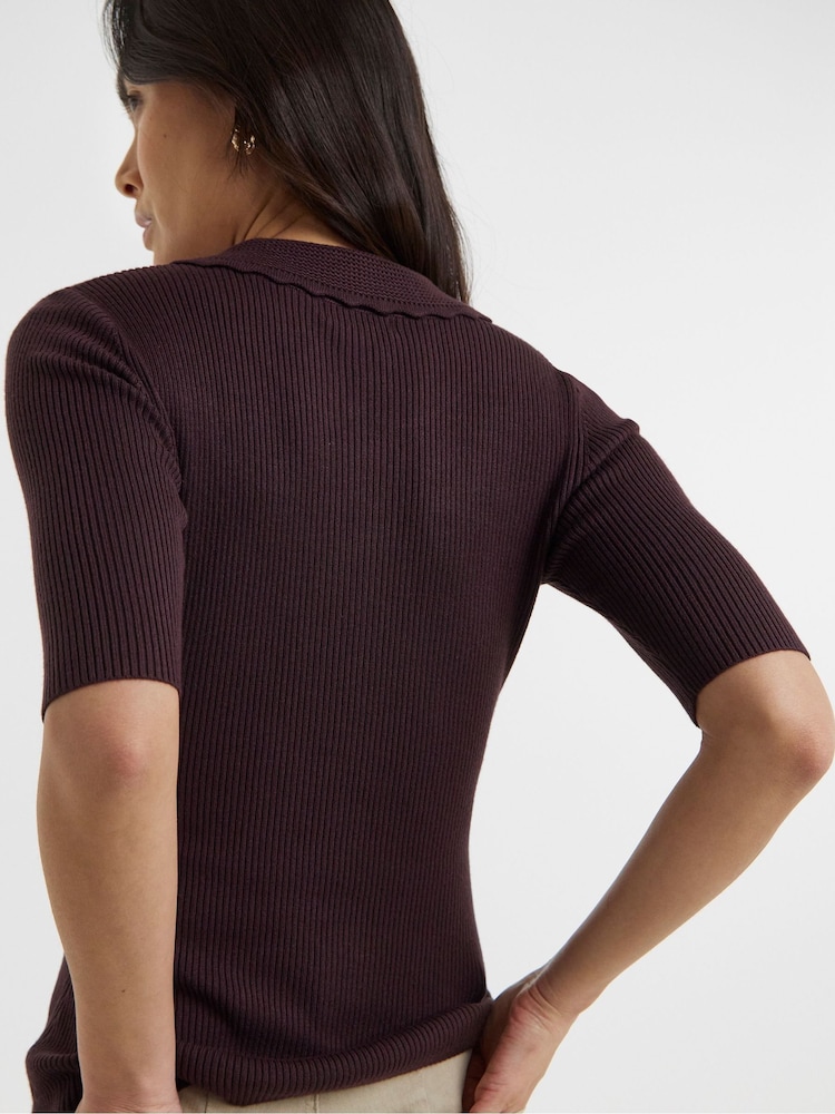 JD Williams Brown Ribbed Knit Polo Jumper - Image 4 of 4