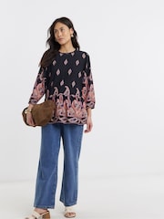 JD Williams Black Border Print Peplum Top - Image 1 of 4